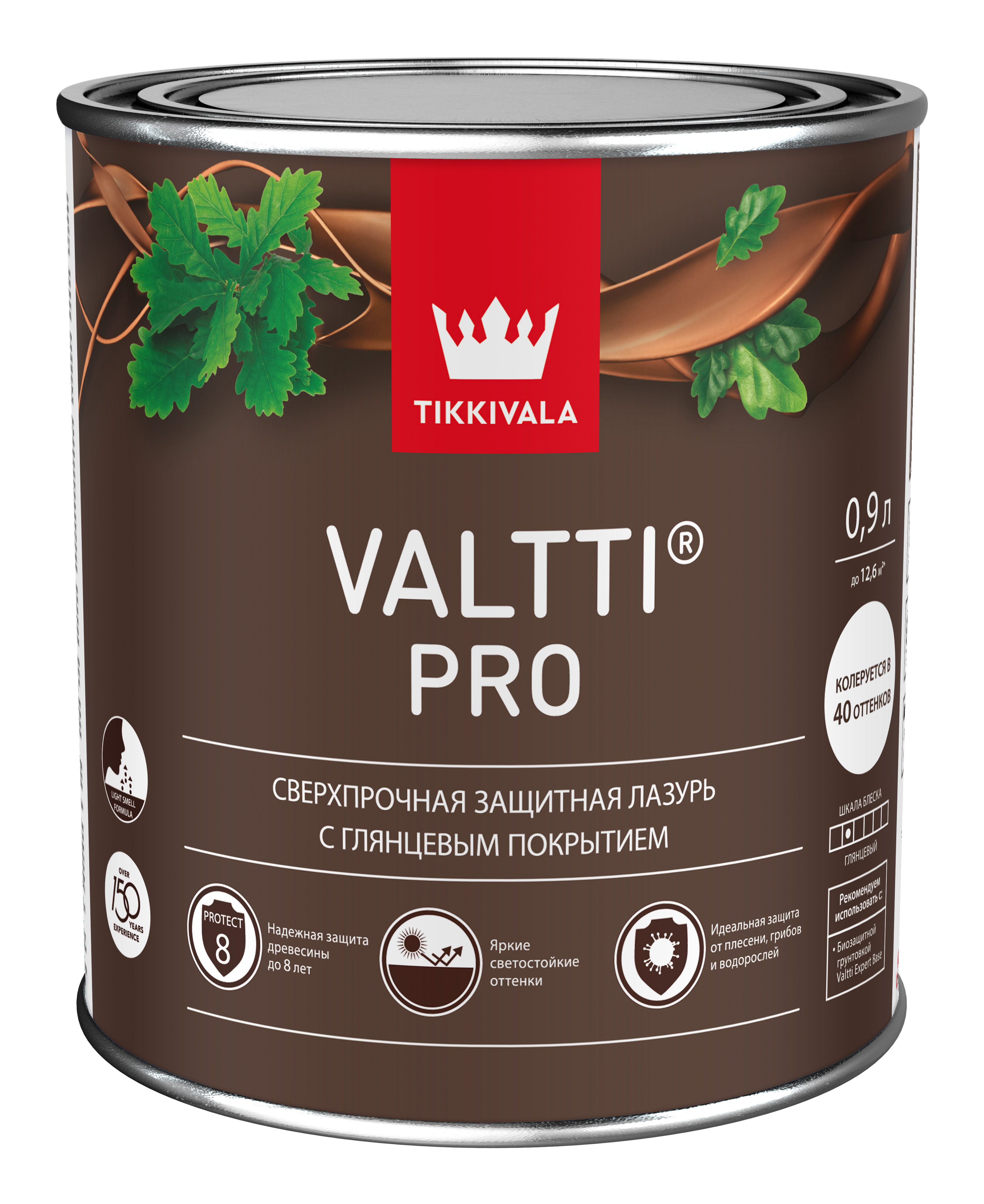 Сверхпрочная глянцевая лазурь VALTTI PRO, Прозрачный, 0,9л, Tikkivala — купить для фасада