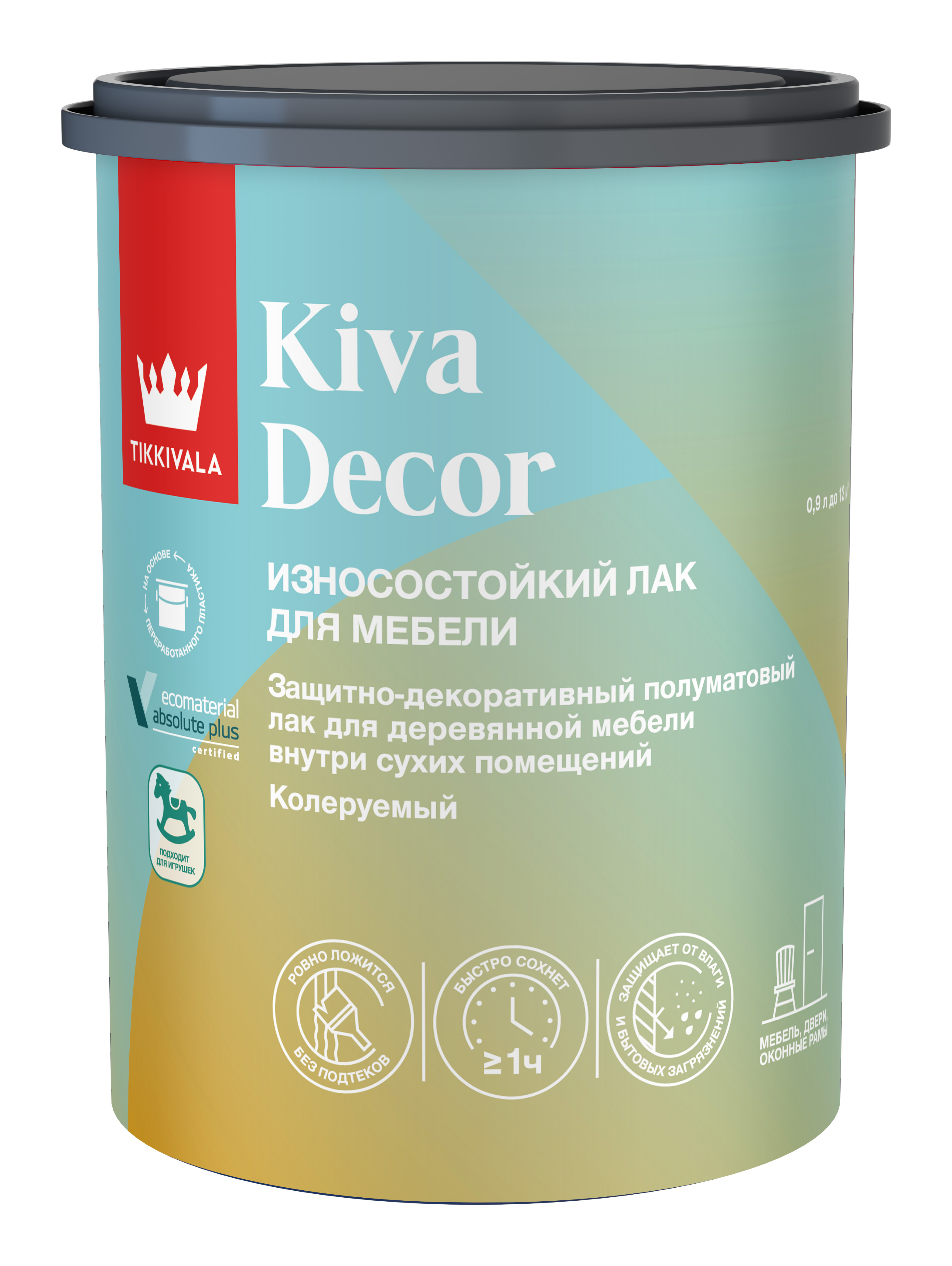 Износостойкий лак для мебели Kiva Decor Tikkivala, цвет Белый, фасовка 0,9л: для внутренних и наружных работ, для дерева