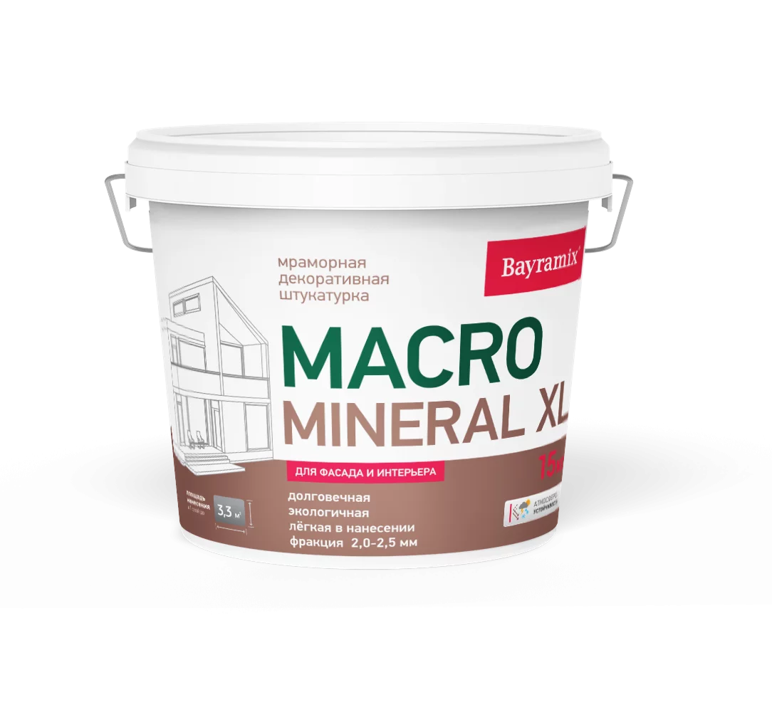 Bayramix Байрамикс Мраморная штукатурка MACRO Mineral, 15 кг, оттенок XL 1048, Макро Минерал декоративная, износостойкая для наружных работ